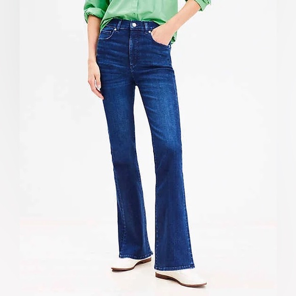 LOFT- High Rise Slim Flare Jeans in Dark Wash - Picture 1 of 3